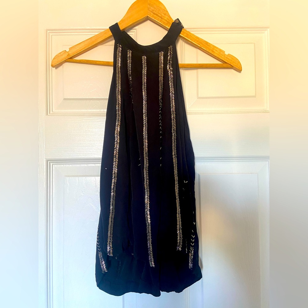 Free People black and silver beaded top
